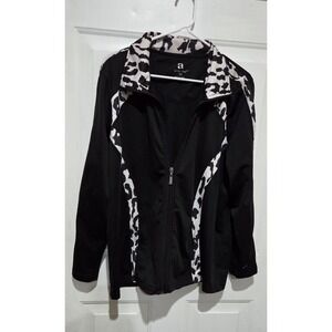 Ac-tiv-ology Black With White Leopard Accents Full Zip Track Jacket Women XL